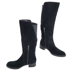 Lucky Brand Boots Hanover Leather Tall Riding Black Low Block Stretch Calf 10‎